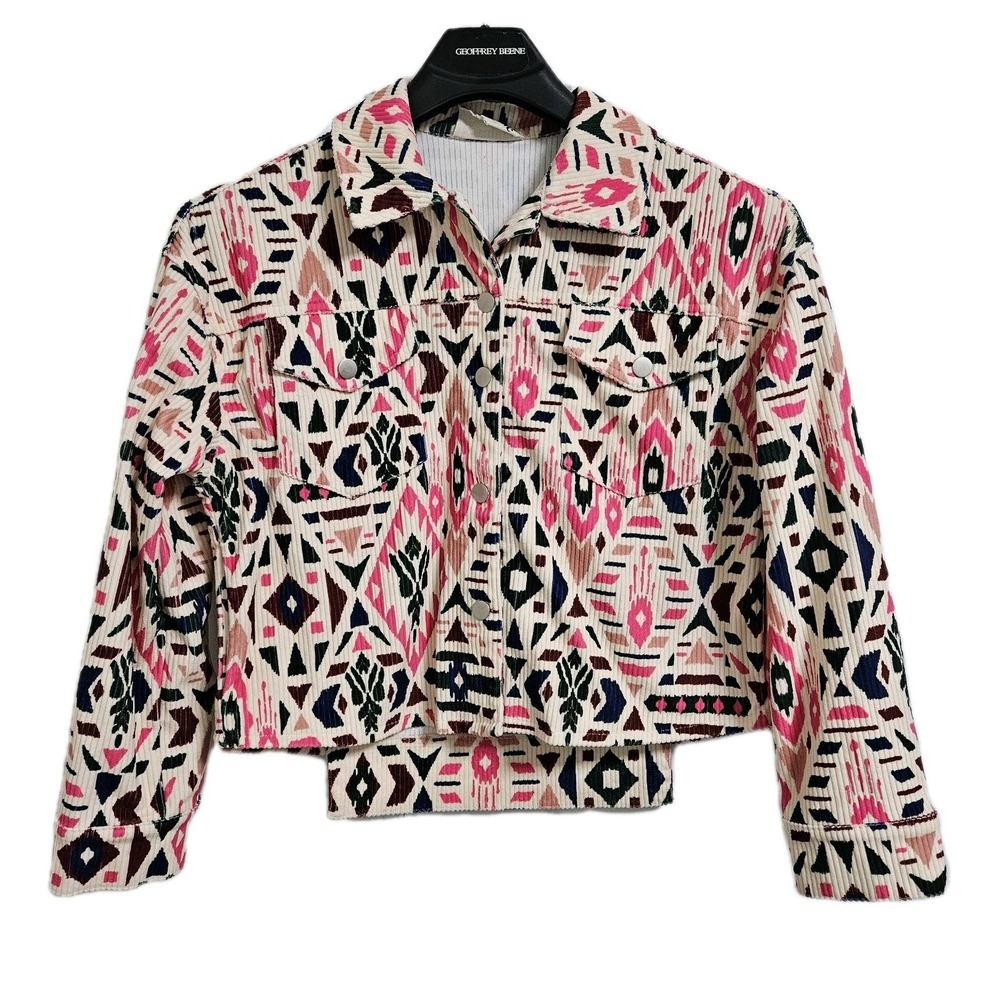 Savanna Jane Aztec Southwest Corduroy Trucker Jacket Women's Small Pockets EUC